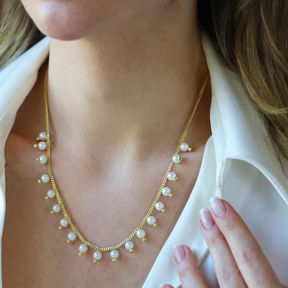 Sıra incili Gold Trend Gümüş Kolye - Resim 2