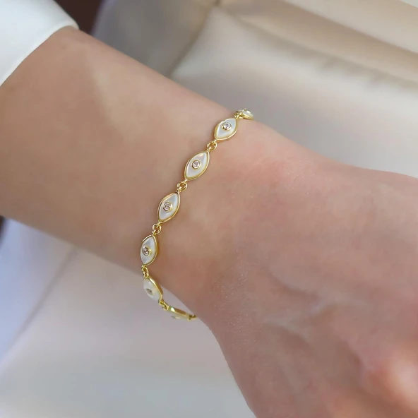 Sedefli Göz Gold Gümüş Bileklik - Resim 3