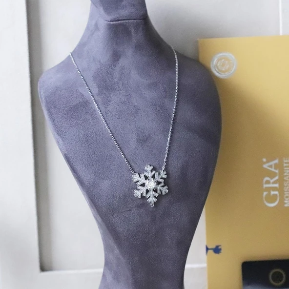 Round Kesim Kar Tanesi Modeli 6,5 mm E Moıssenıte Gümüş Kolye - Resim 2