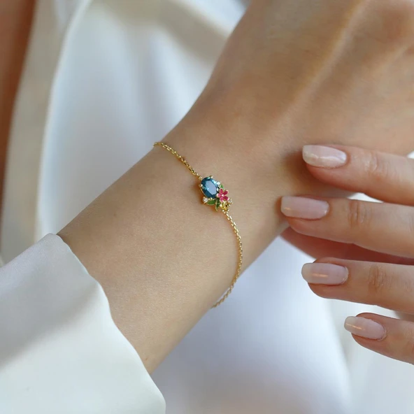 Tanzanit Taşlı Çiçekli Gümüş Bileklik ürün görseli 1