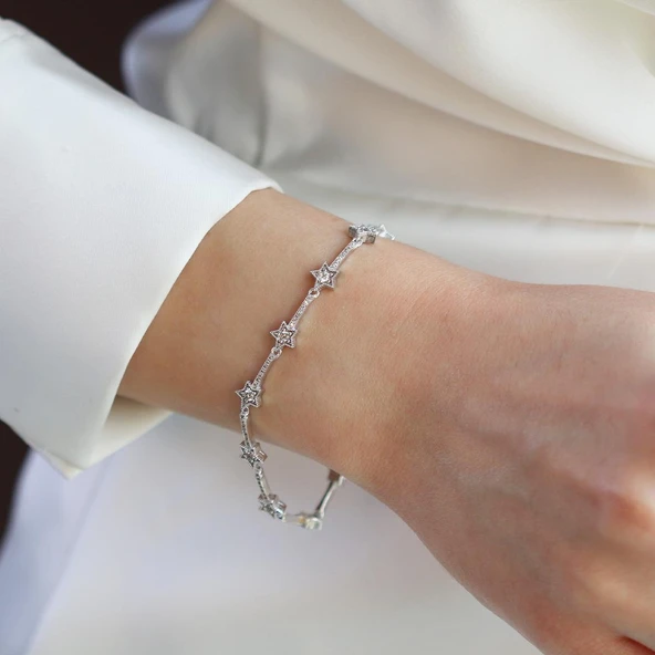 Pndr Yıldız Zirkon Taşlı Gümüş Bileklik - Resim 2