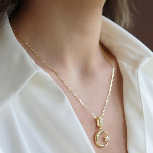 Ay Yıldız Charm Trend Gümüş Kolye ürün görseli 1