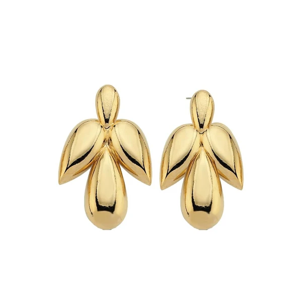 Yaprak Bombeli Gold Gümüş Küpe - Resim 4