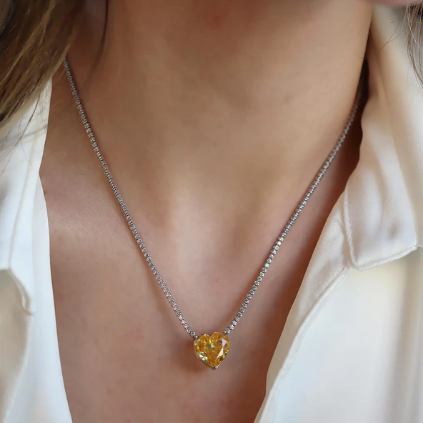 Kalpli Sitrin Taşlı Su Yolu Gümüş Kolye - Resim 2