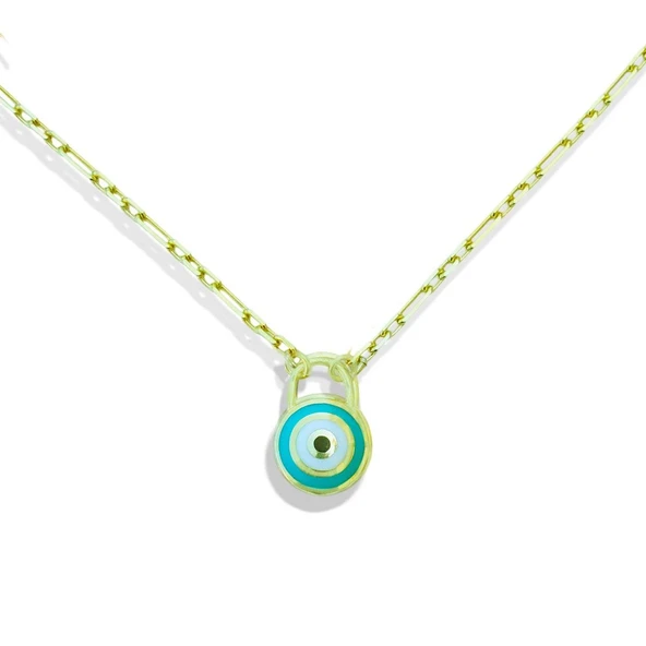 Nazar Boncuklu Mine Işli Gold Kaplama Gümüş Kolye - Resim 4