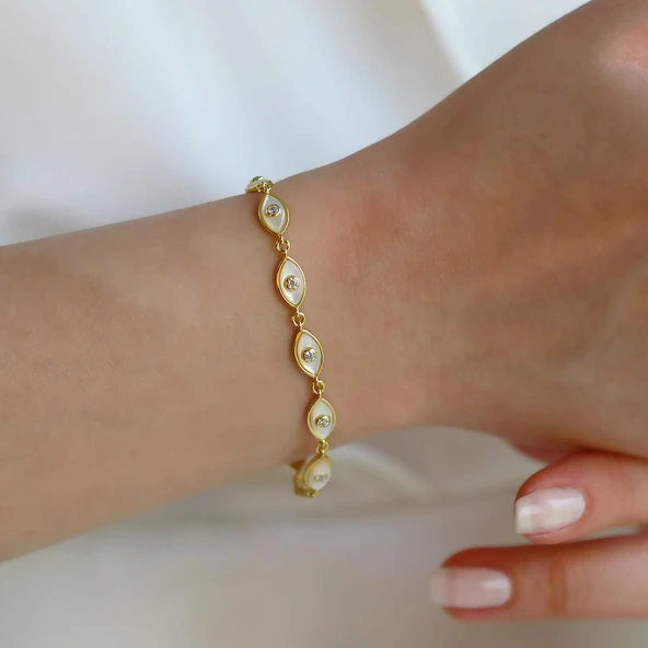 Sedefli Göz Gold Gümüş Bileklik - Resim 2