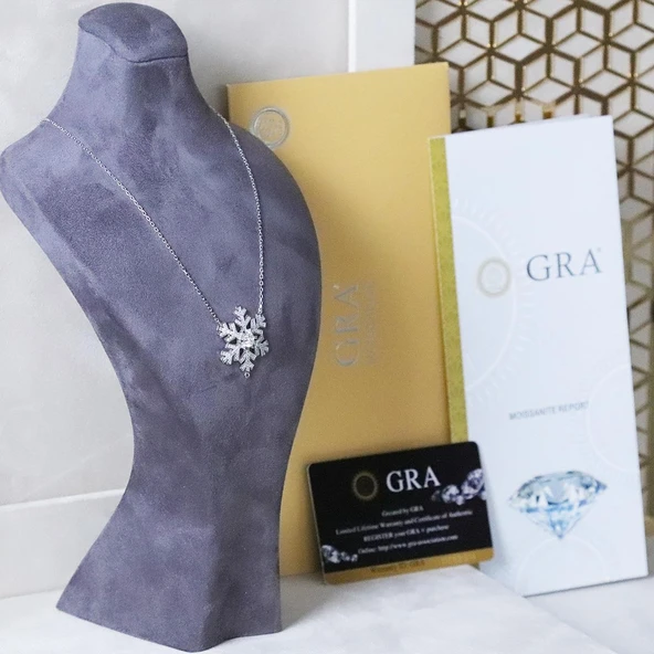 Round Kesim Kar Tanesi Modeli 6,5 mm E Moıssenıte Gümüş Kolye - Resim 3