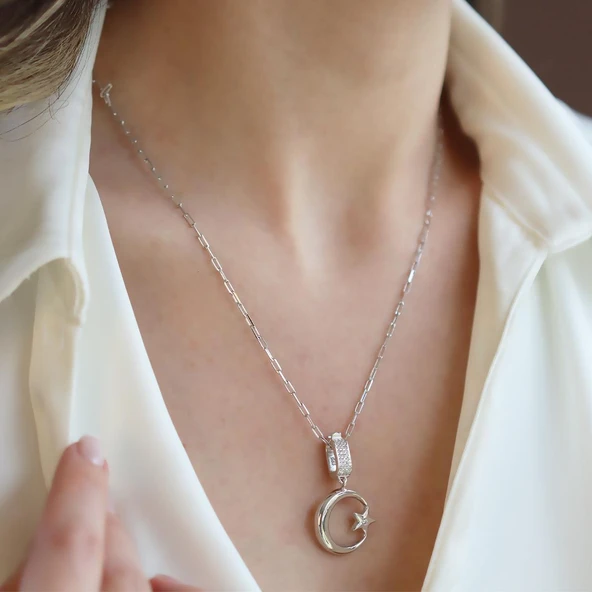 Ay Yıldız Charm Trend Gümüş Kolye - Resim 4
