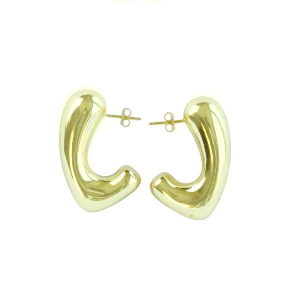 Bombeli P Gold Kaplama Gümüş Küpe - Resim 4