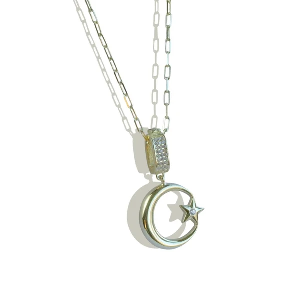 Ay Yıldız Charm Trend Gümüş Kolye - Resim 3