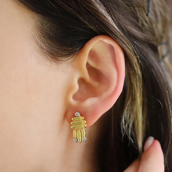 Camber Trend Gold Gümüş Küpe - Resim 2