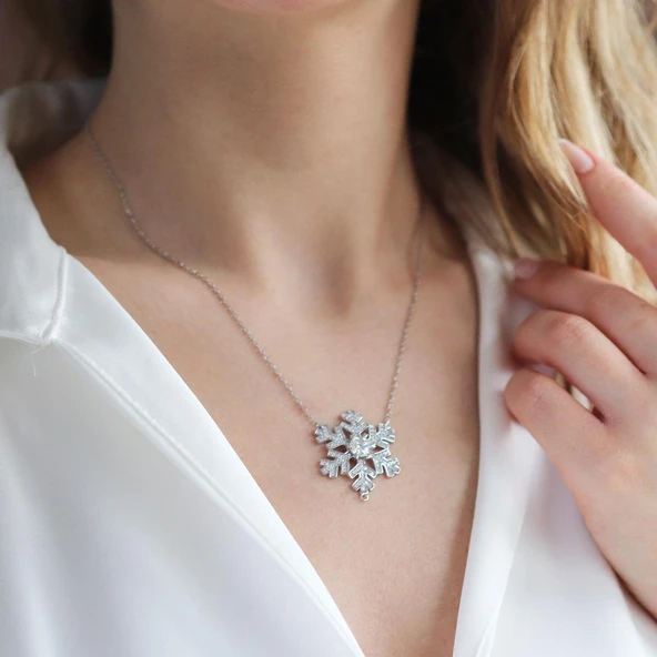 Round Kesim Kar Tanesi Modeli 6,5 mm E Moıssenıte Gümüş Kolye - Resim 5