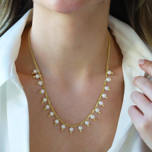 Sıra incili Gold Trend Gümüş Kolye - Resim 3