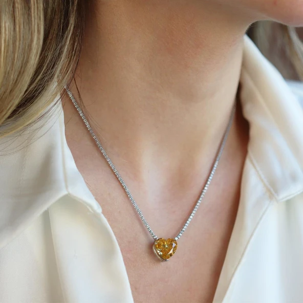 Kalpli Sitrin Taşlı Su Yolu Gümüş Kolye ürün görseli 1