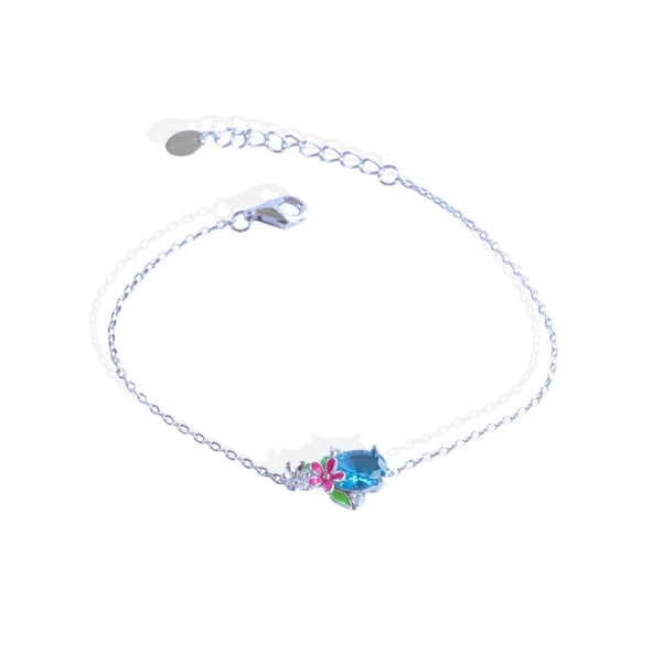 Tanzanit Taşlı Çiçekli Gümüş Bileklik - Resim 7