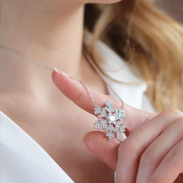 Round Kesim Kar Tanesi Modeli 6,5 mm E Moıssenıte Gümüş Kolye - Resim 4