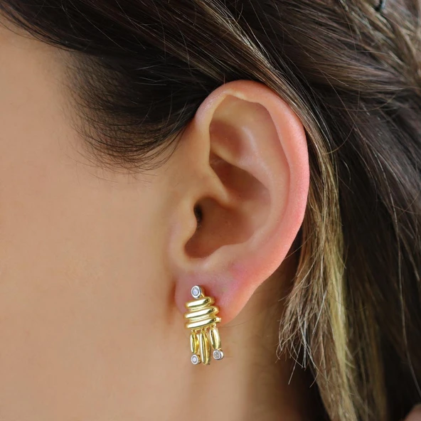 Camber Trend Gold Gümüş Küpe - Resim 3