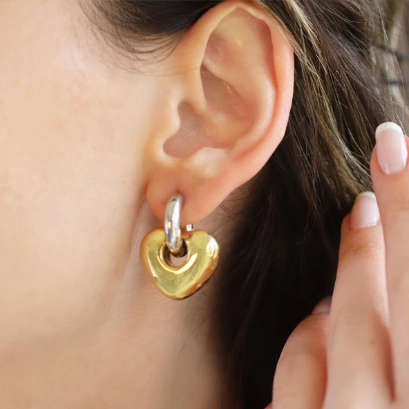 Kalp Bombeli Gümüş Küpe - Resim 2