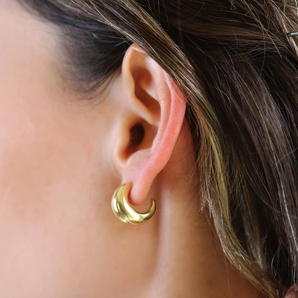 Bombeli Halka Gümüş Küpe - Resim 2