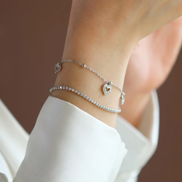 Kalpli Su Yolu Gümüş Bileklik - Resim 2