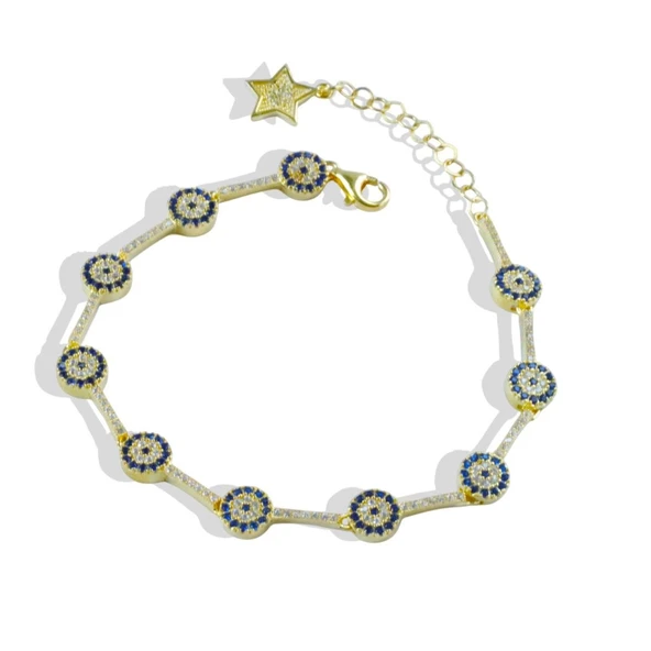 Nazar Boncuklu Gold Gümüş Bileklik - Resim 4