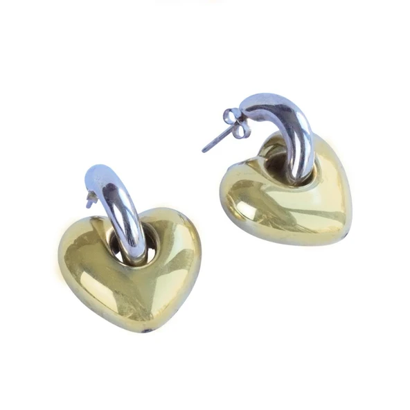 Kalp Bombeli Gümüş Küpe - Resim 4