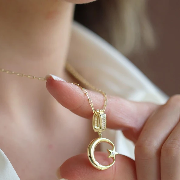 Ay Yıldız Charm Trend Gümüş Kolye - Resim 2
