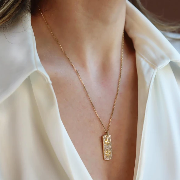 Kutup Yıldızı Gold Asansörlü Gümüş Kolye - Resim 2