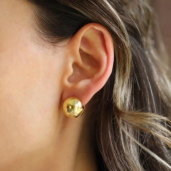 Top Bombeli Gümüş Küpe - Resim 2