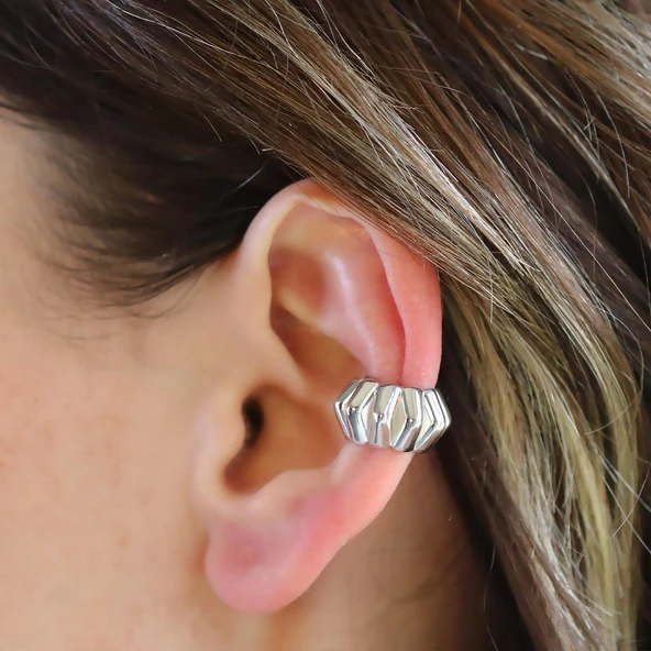 Trend Bombeli Cuff Gümüş Küpe - Resim 5