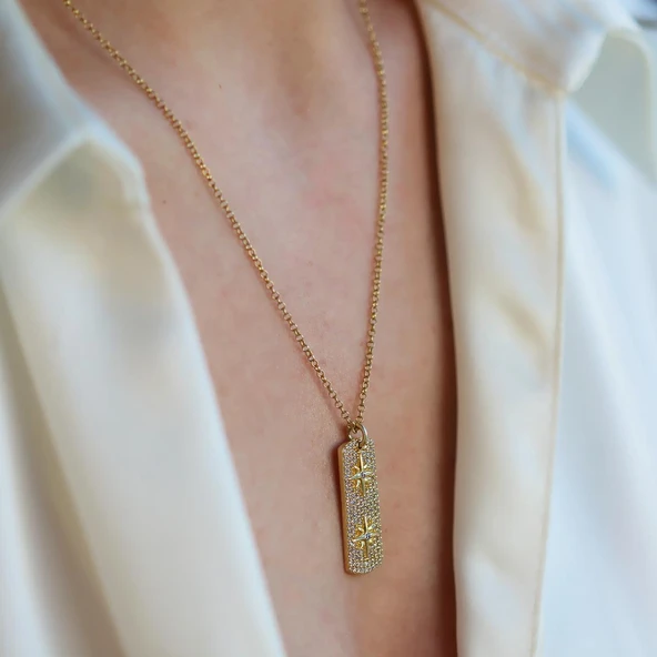 Kutup Yıldızı Gold Asansörlü Gümüş Kolye - Resim 3