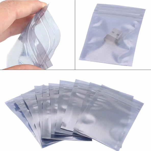 Alkatronik Kilitli Antistatik Poşet 8x13cm 100 Adet Şeffaf Su Toz Geçirmez Koruyucu Esd Metalize Torba - 4