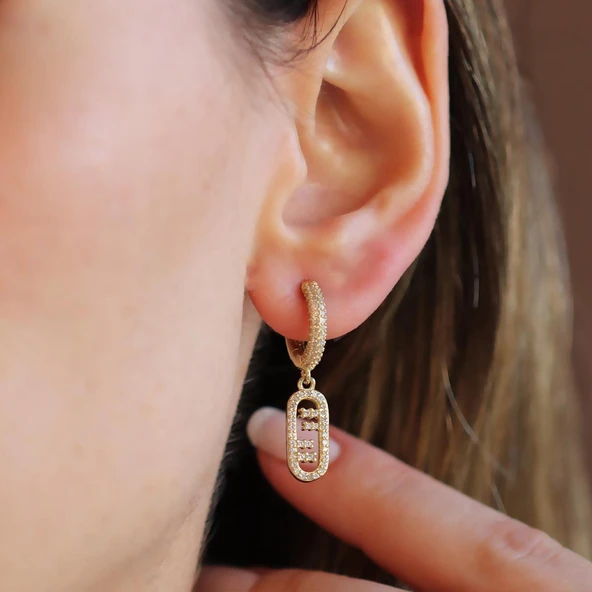 Fnd Taşlı Halka Gümüş Küpe ürün görseli 1