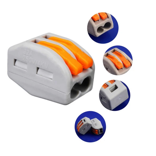 Alkatronik 2li Kolay Kablo Tel Birleştirici Konnektör Vidasız Klemens 250V 32A 1mm/4mm Elektrik Kablo Bağlantı - Resim 5