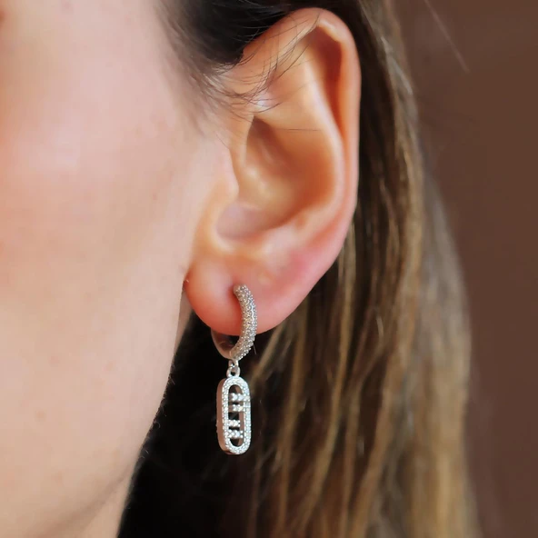 Fnd Taşlı Halka Gümüş Küpe - Resim 4