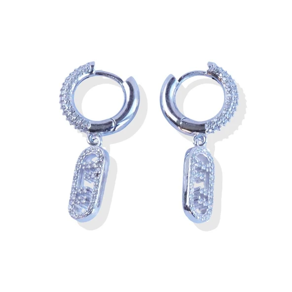 Fnd Taşlı Halka Gümüş Küpe - Resim 5