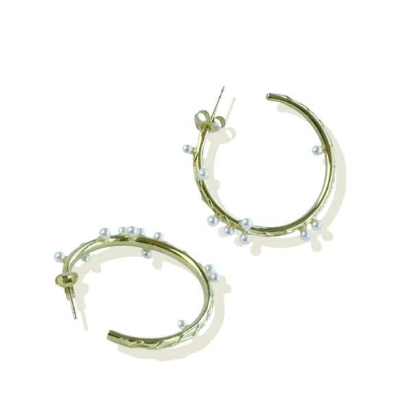 İncili Dal Gold Gümüş Halka Küpe - Resim 4