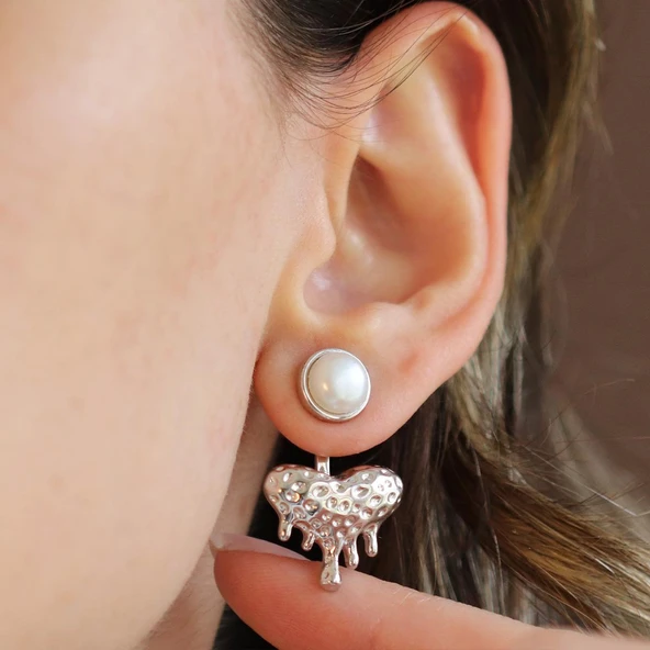 Kalp Damla İncili Gümüş Küpe ürün görseli 1