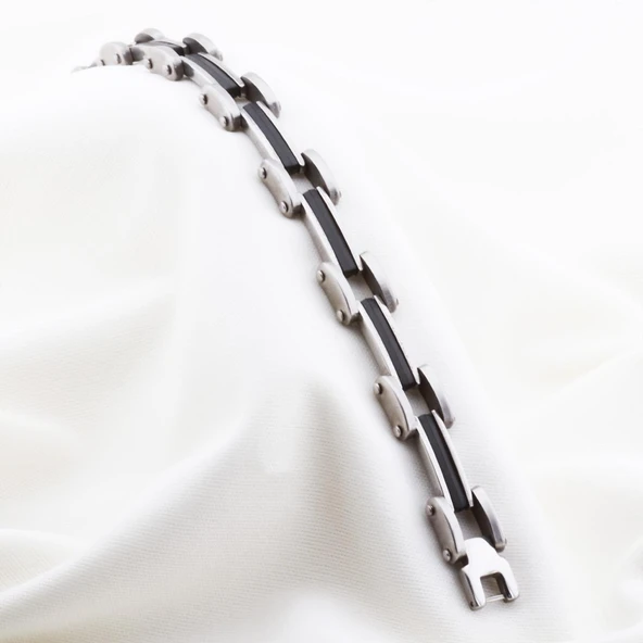 T Model Çift Renkli Çelik Erkek Bilekliği - Resim 2