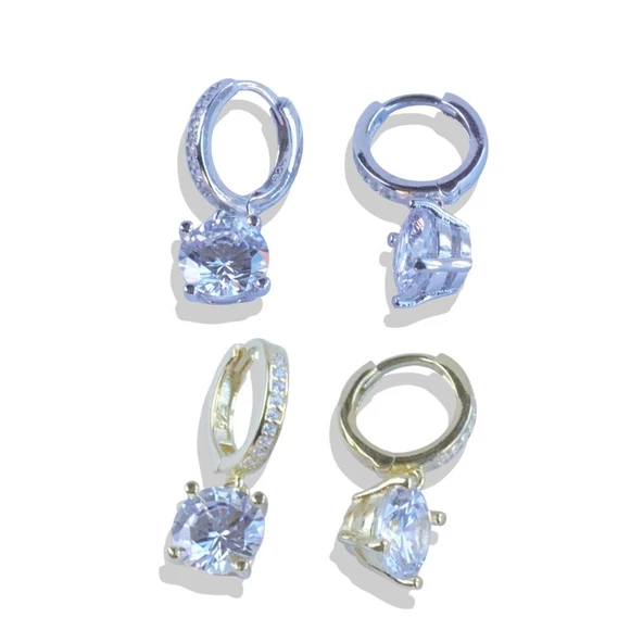 Tektaş 8mm Halka Gümüş Küpe - 5