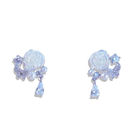 Gül Kelebekli Sedefli Gümüş Küpe - Resim 3