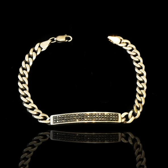 Gurmet Taşlı Plaka Oksitli Gümüş Erkek Bileklik ürün görseli 1