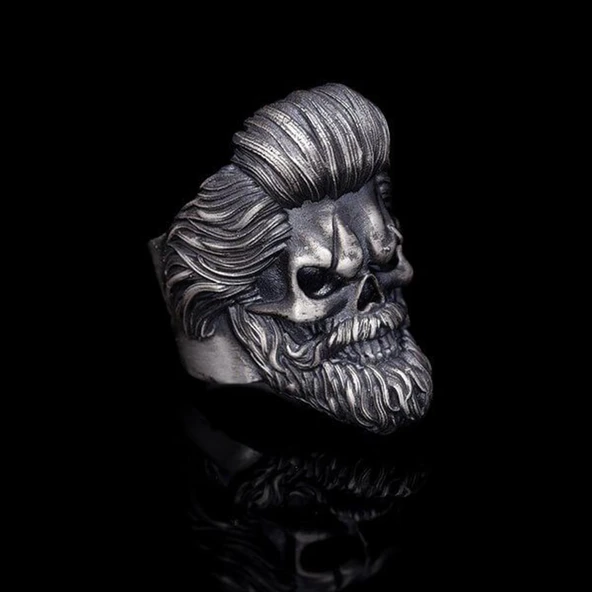 3D Gothic Model Oksitli Gümüş Erkek Yüzük - 2