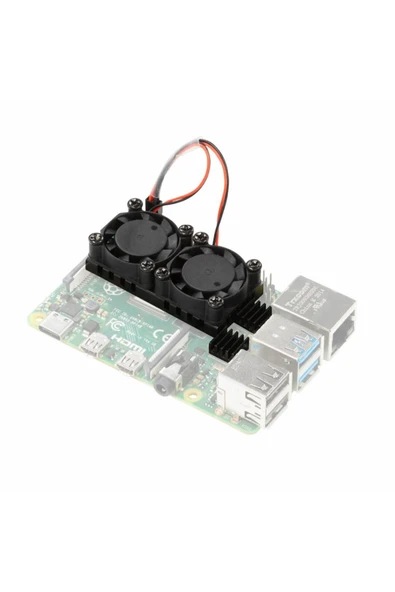 Alkatronik Raspberry Dual Fan Set Pi 4 3 B B+  2 Adet 9mm Alüminyum Blok Çift Soğutma Fanı Isı Emici Dağıtıcı - Resim 5