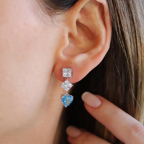 Kalpli Icecut Taşlı Gümüş Küpe - Resim 3