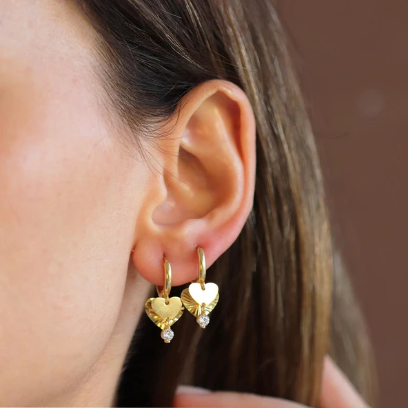 Kalp Göçmen Modeli Gold Gümüş Küpe ürün görseli 1