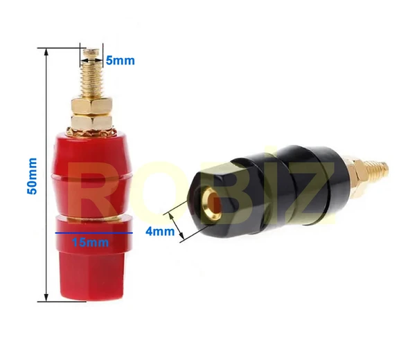 Alkatronik 4mm Banana Soket Terminal Çifti Kırmızı Siyah Hexagon Konnektör Hoparlör Güç Kaynağı Amflikatör Bağ - Resim 5
