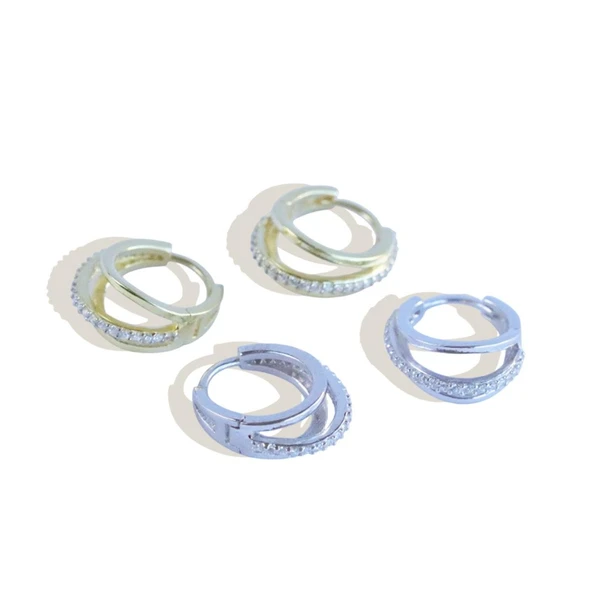 Üçlü Halka Gümüş Küpe - Resim 3