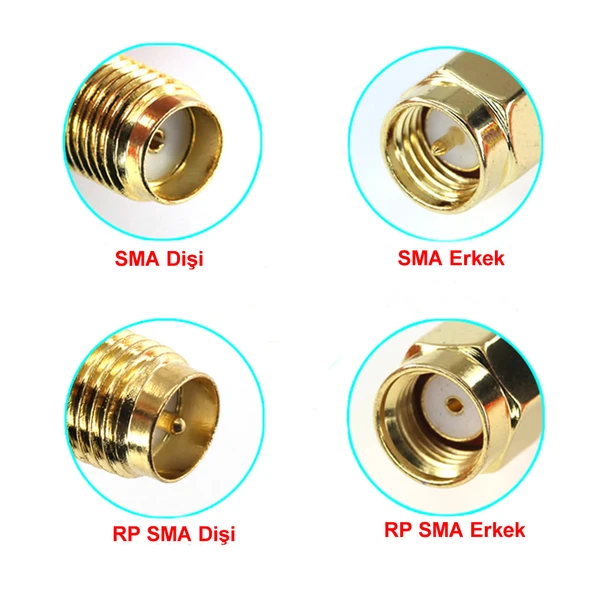 Alkatronik RP SMA Erkek to RP SMA Dişi Adaptör Soket Altın Kaplama Soket 0-6GHz RF Wi-Fi Anten - 5