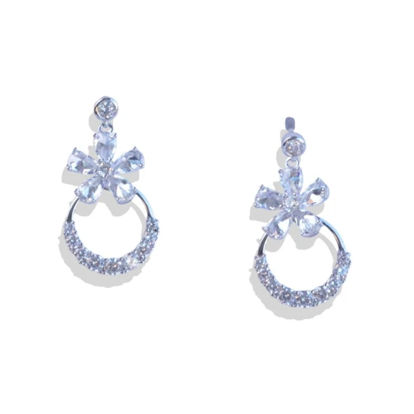 Çiçek Taşlı Gümüş Küpe - Resim 4